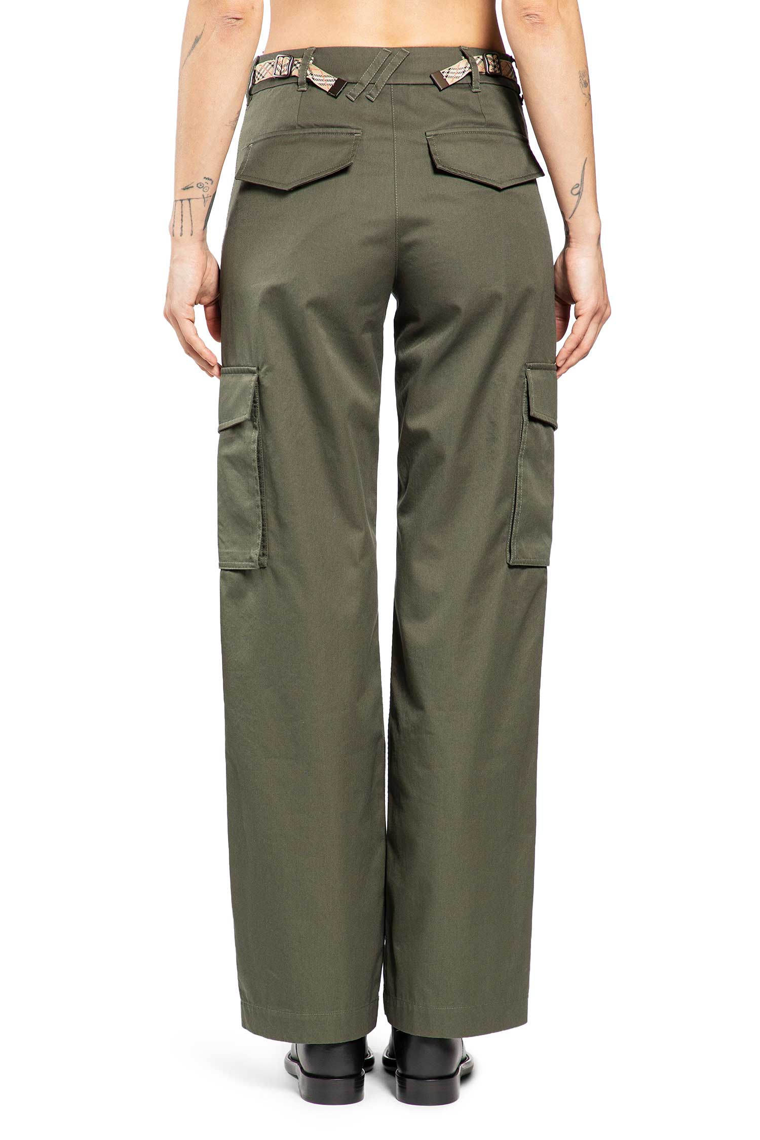 Check Trim Gabardine Cargo Trousers