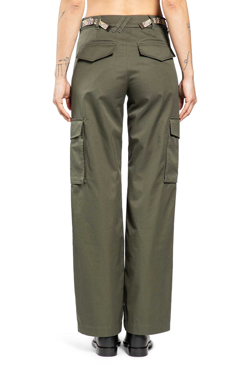 BURBERRY Check Trim Gabardine Cargo Trousers woman