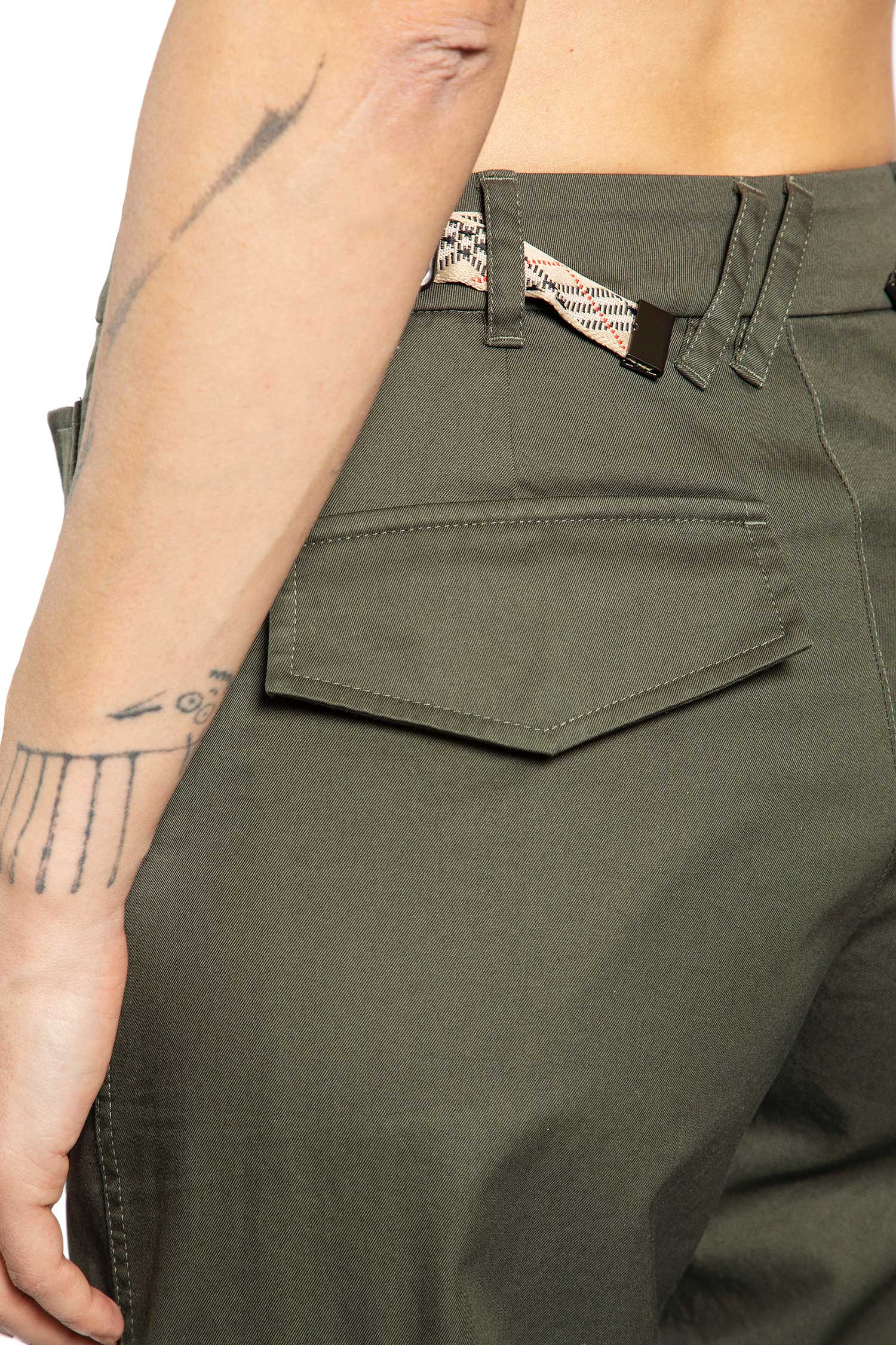 Check Trim Gabardine Cargo Trousers