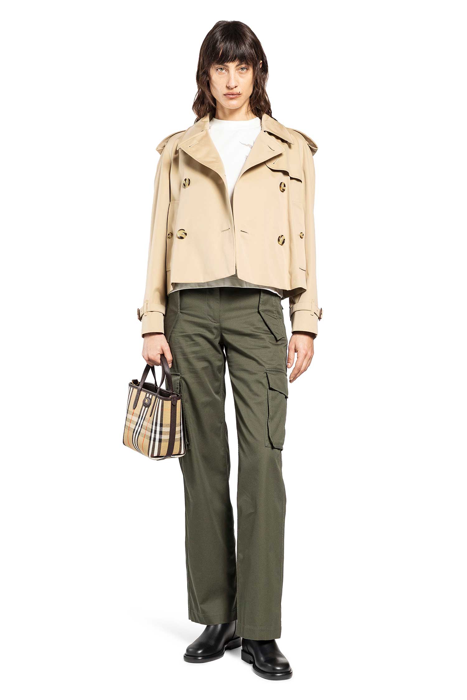 Check Trim Gabardine Cargo Trousers