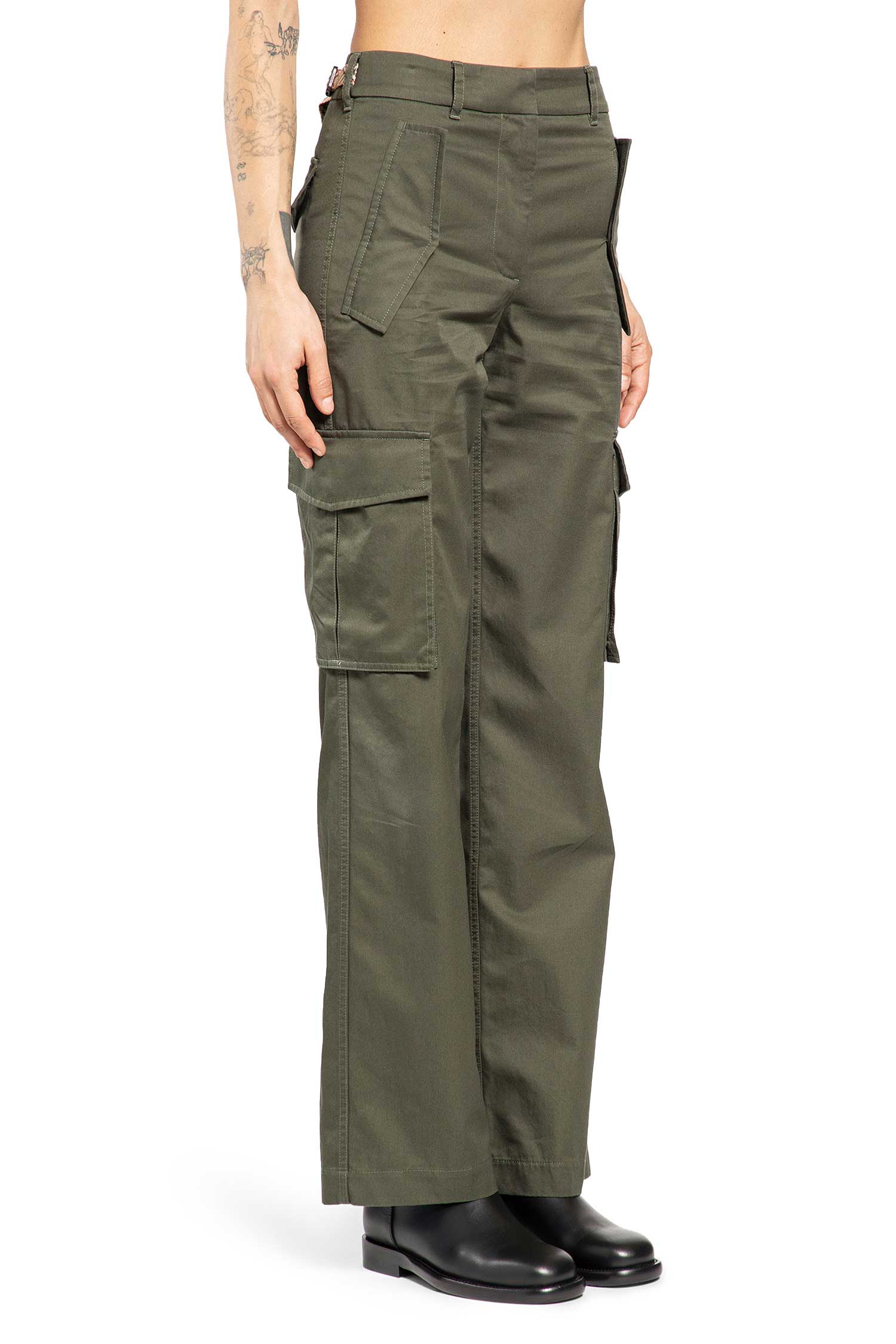 Check Trim Gabardine Cargo Trousers
