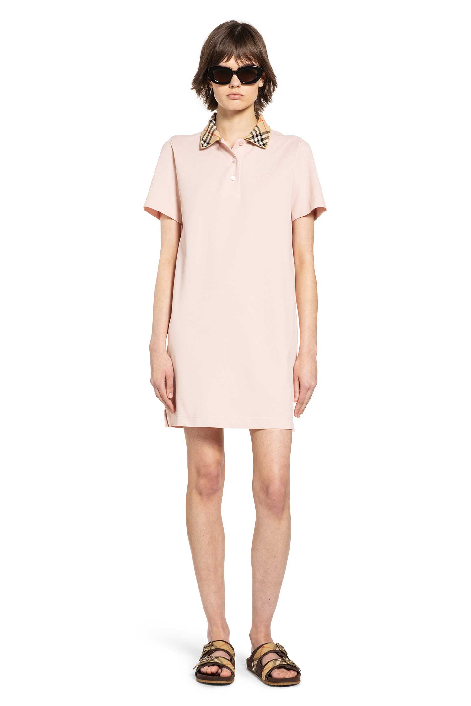 Check Collar Cotton Polo Shirt Dress