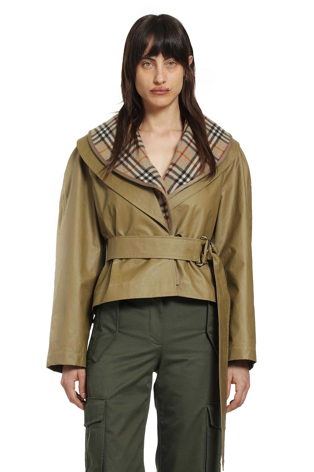 BURBERRY Cropped Cotton Jacket with Check Warmer woman