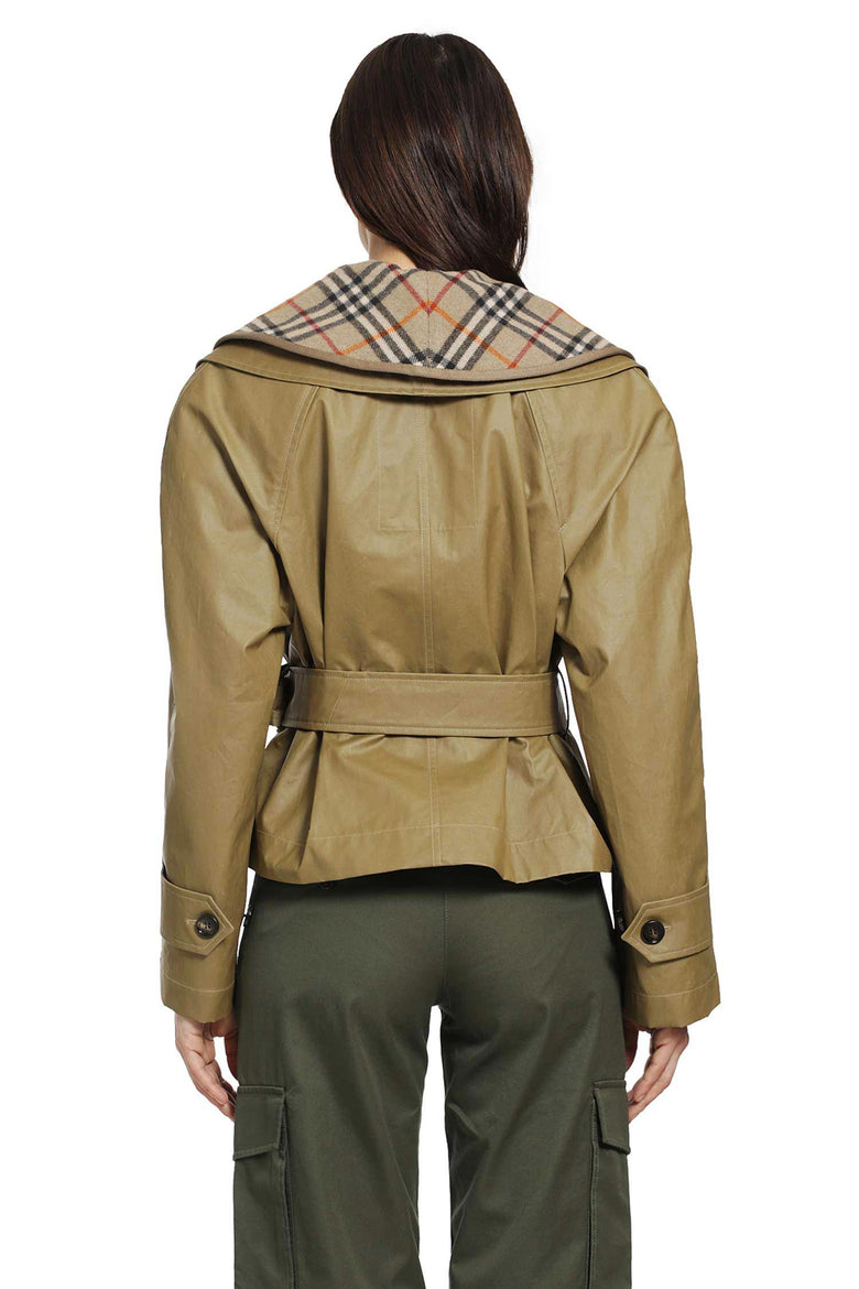 BURBERRY Cropped Cotton Jacket with Check Warmer woman