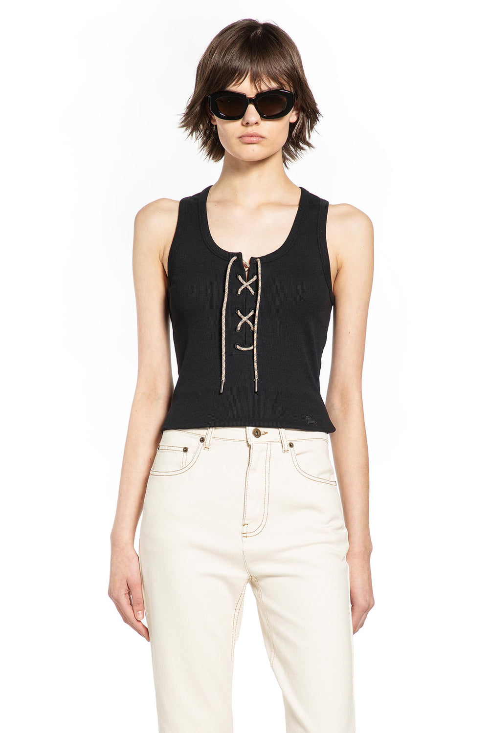 BURBERRY Lace-Up Cotton Tank Top woman