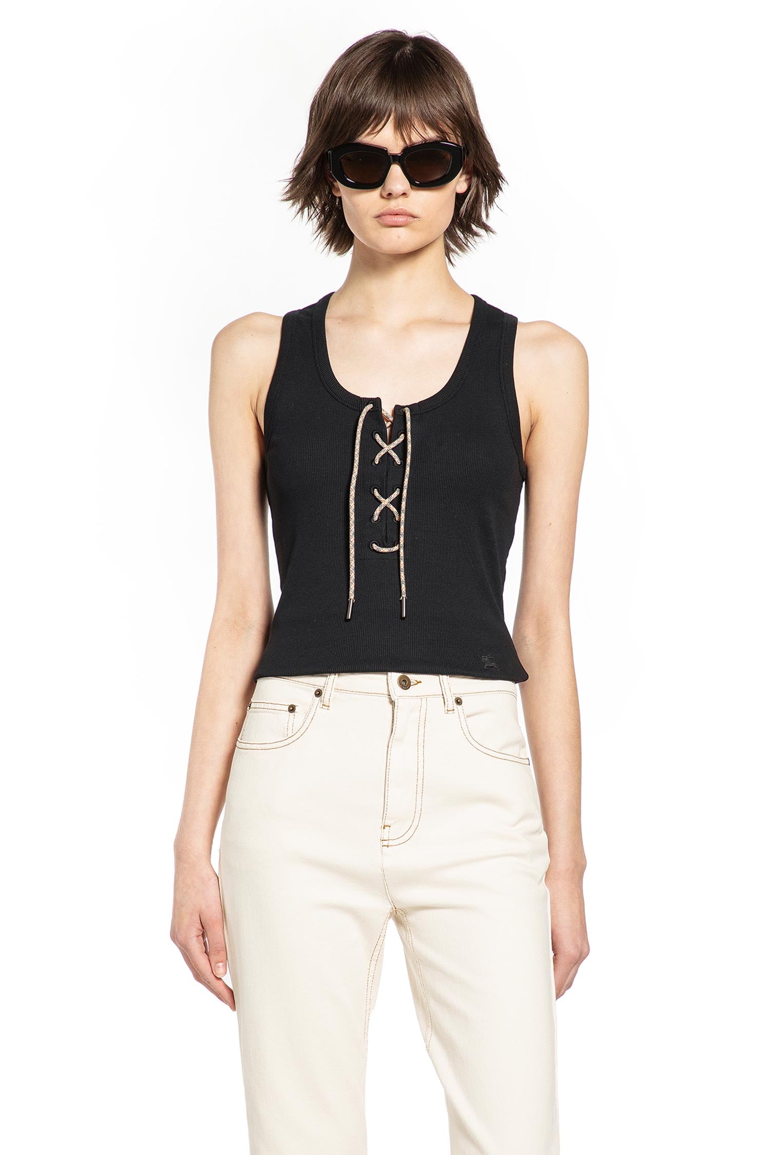 Lace-Up Cotton Tank Top