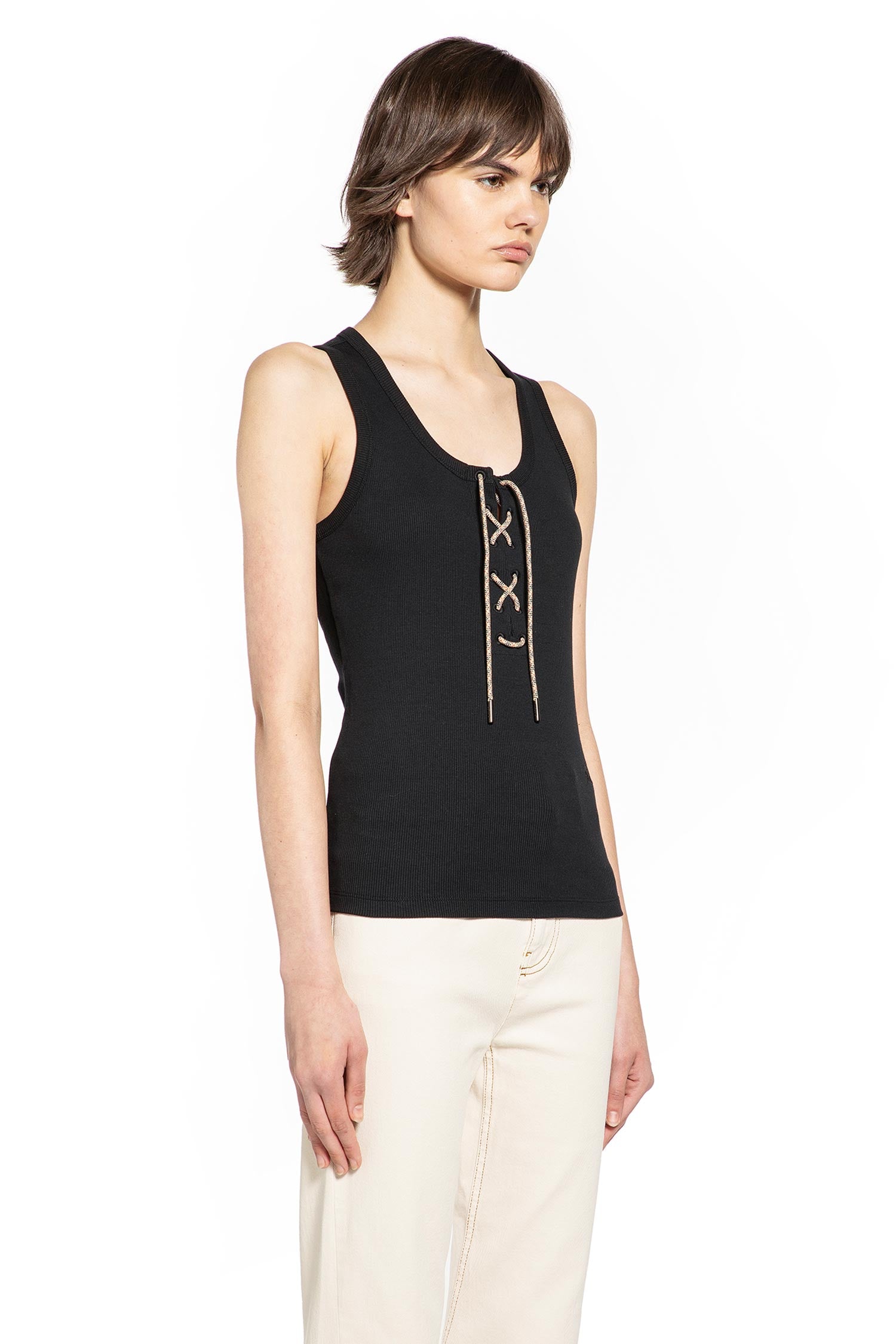 Lace-Up Cotton Tank Top