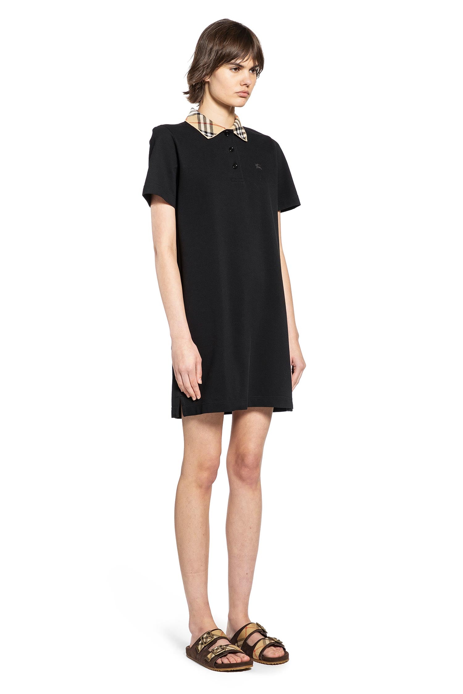 Check Collar Cotton Polo Shirt Dress