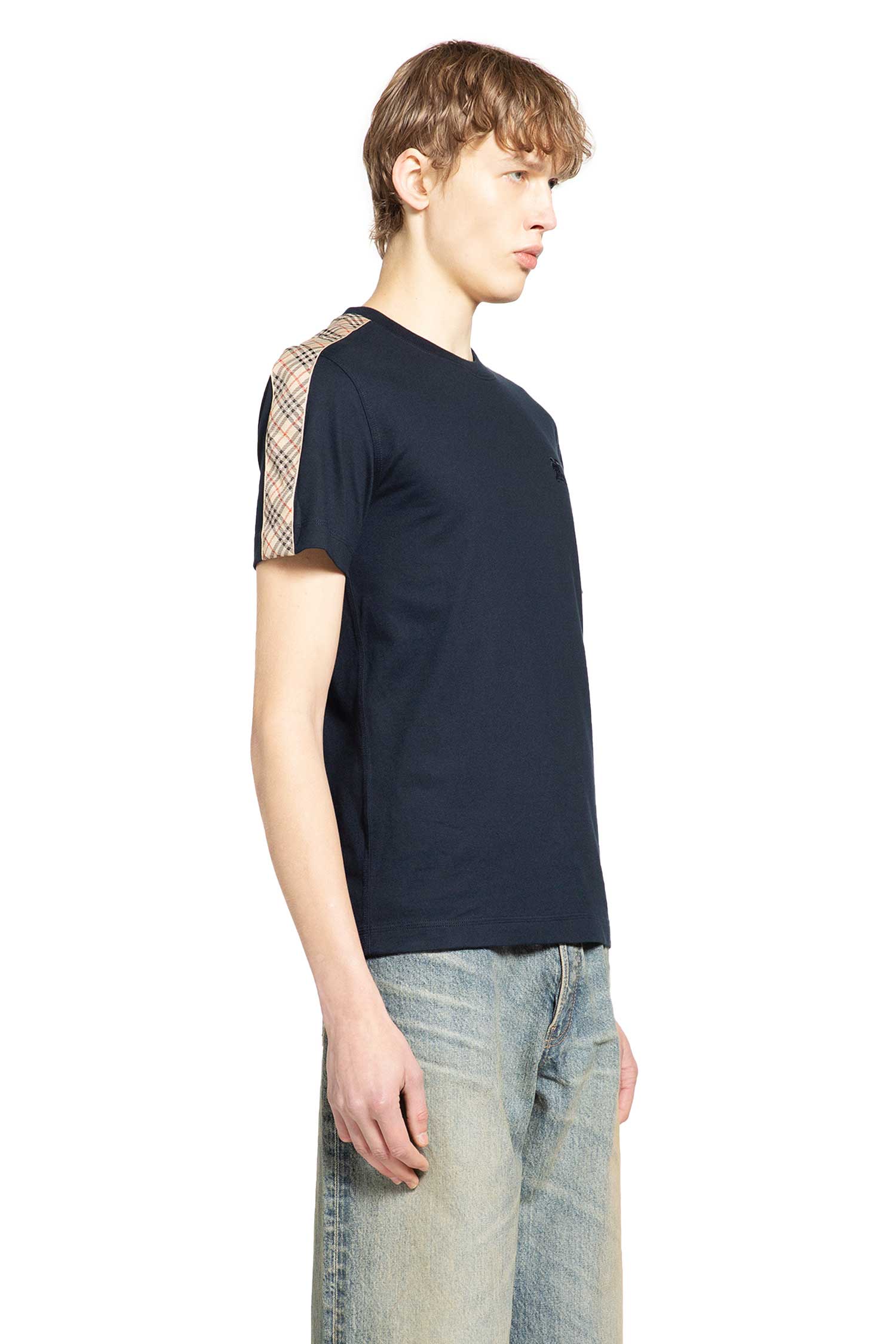Check Trim Cotton T-Shirt