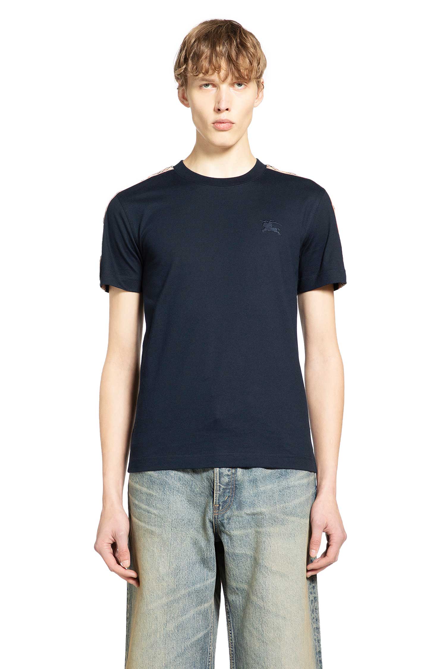 Check Trim Cotton T-Shirt