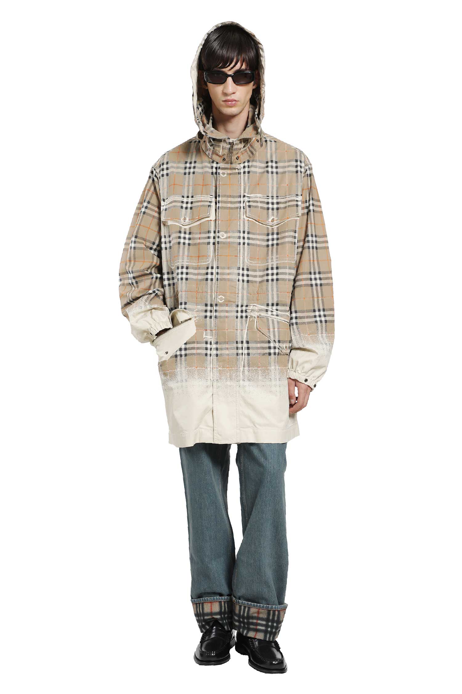 Gradient Check Cotton Gabardine Parka