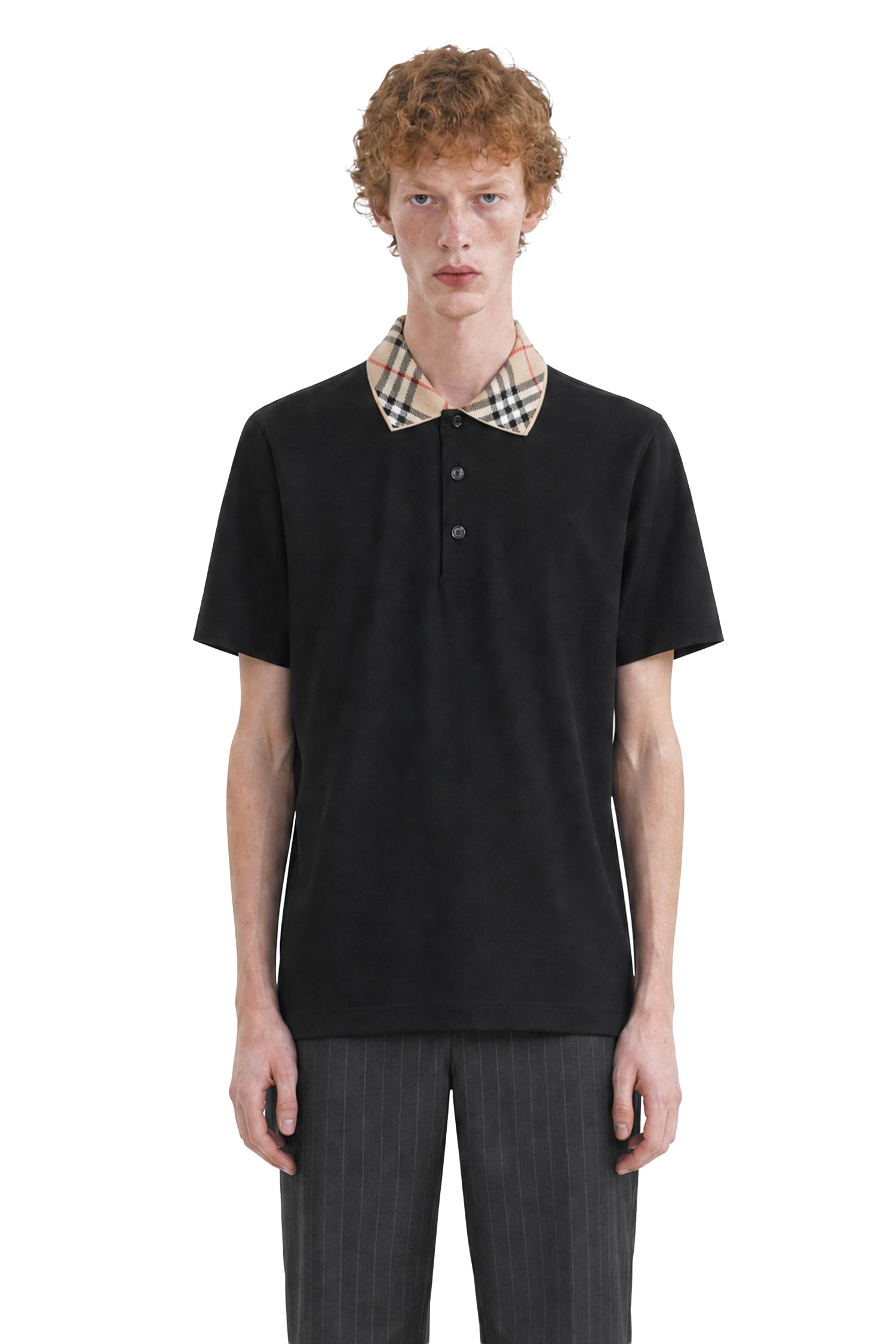 BURBERRY Check Collar Cotton Polo Shirt man