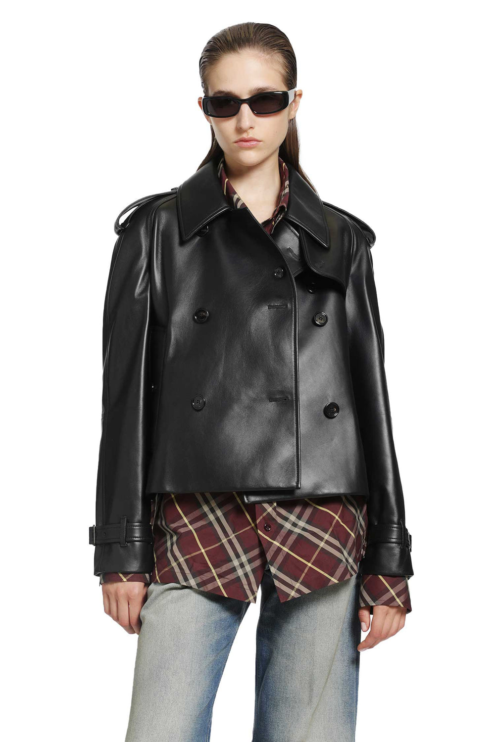 BURBERRY Cropped Leather Mayfair Trench Jacket woman