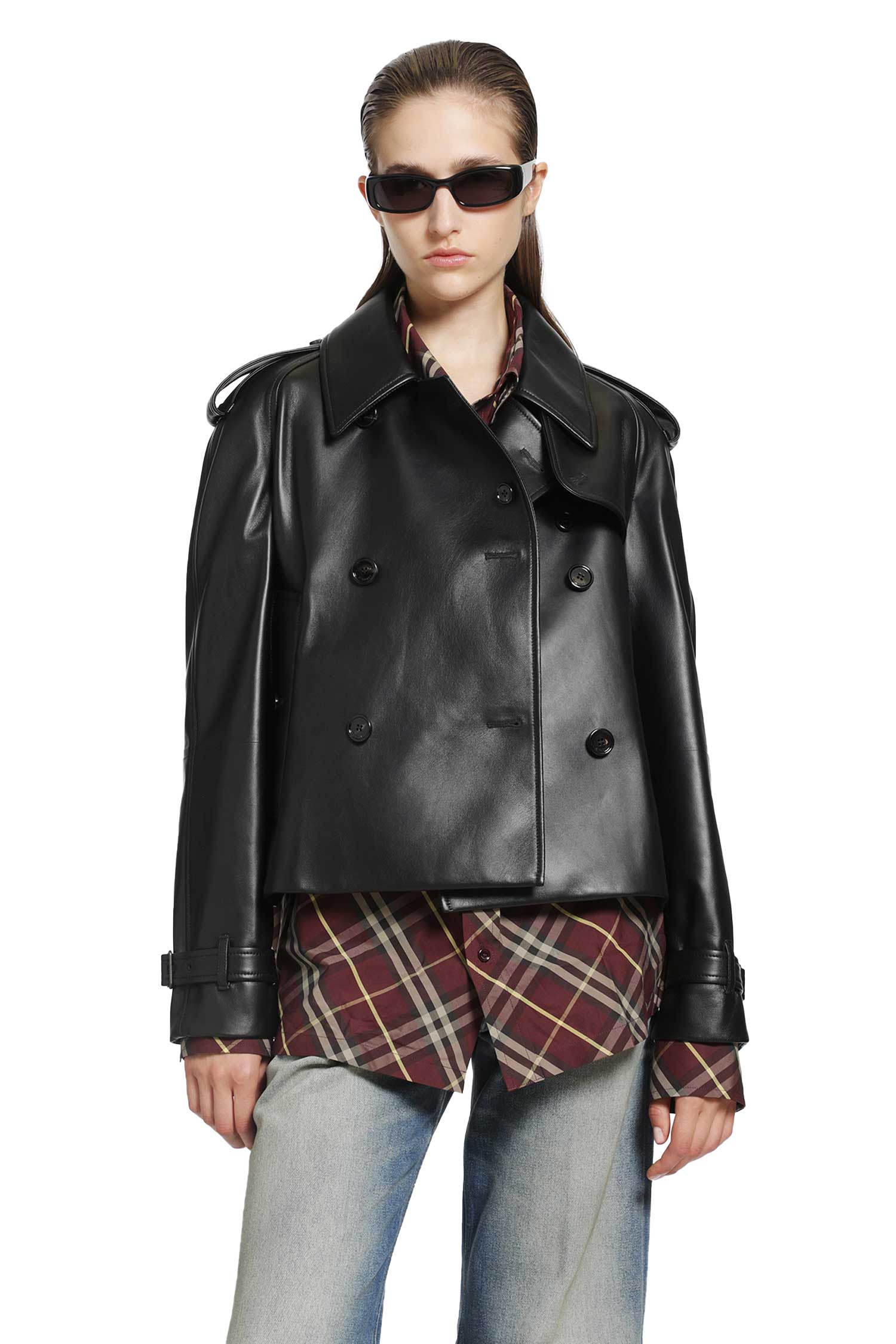 Cropped Leather Mayfair Trench Jacket
