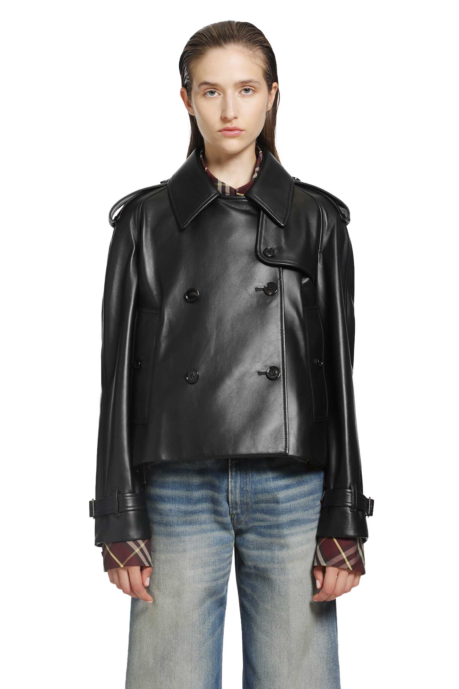 Cropped Leather Mayfair Trench Jacket