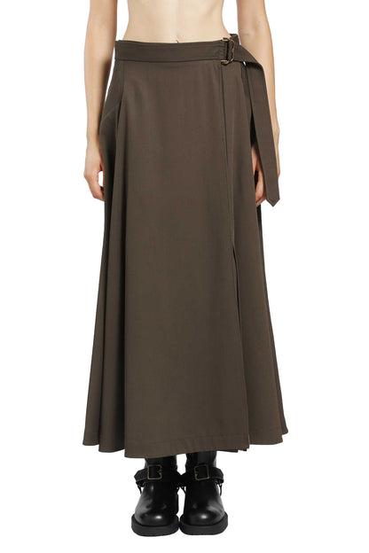Wool Twill Midi Skirt