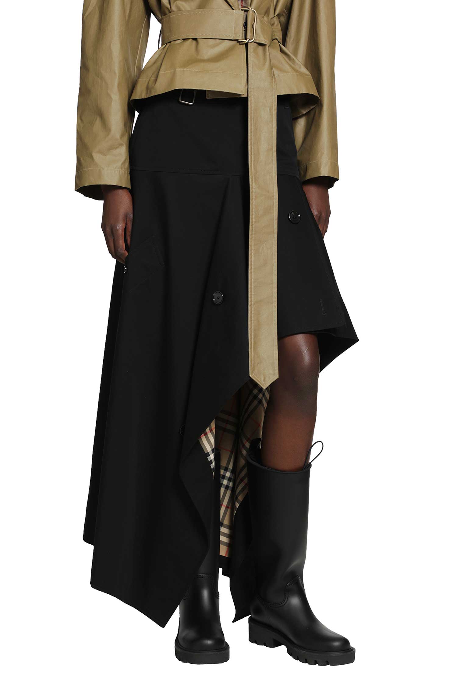 Gabardine Asymmetric Trench Skirt
