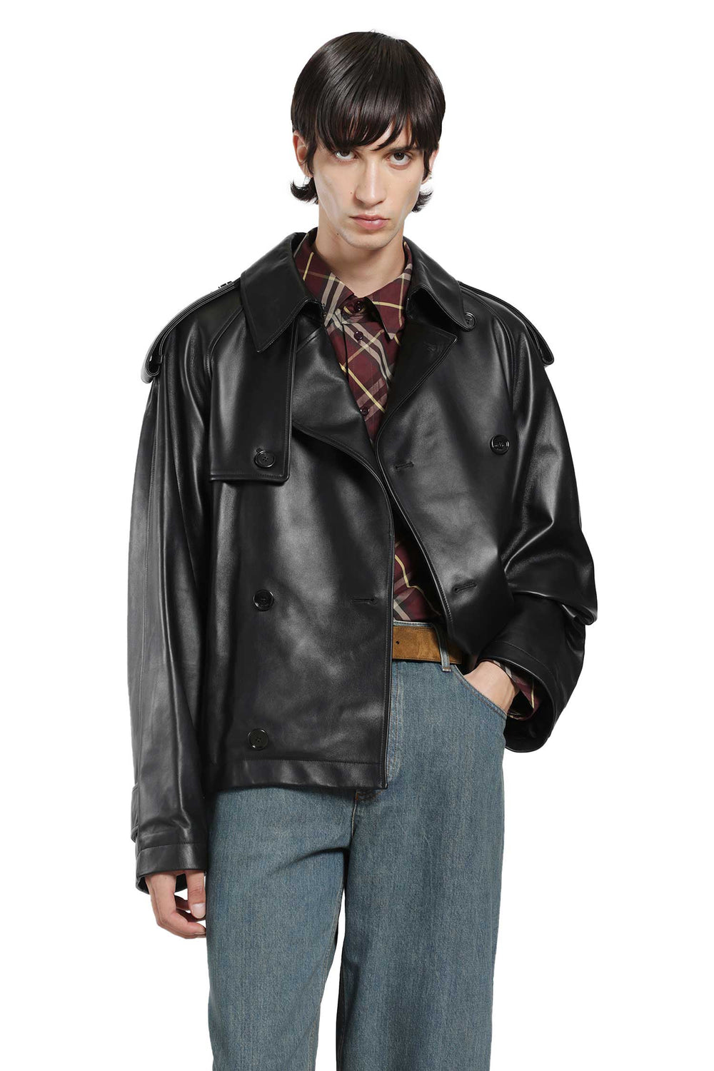 BURBERRY Cropped Leather Leadenham Trench Coat man