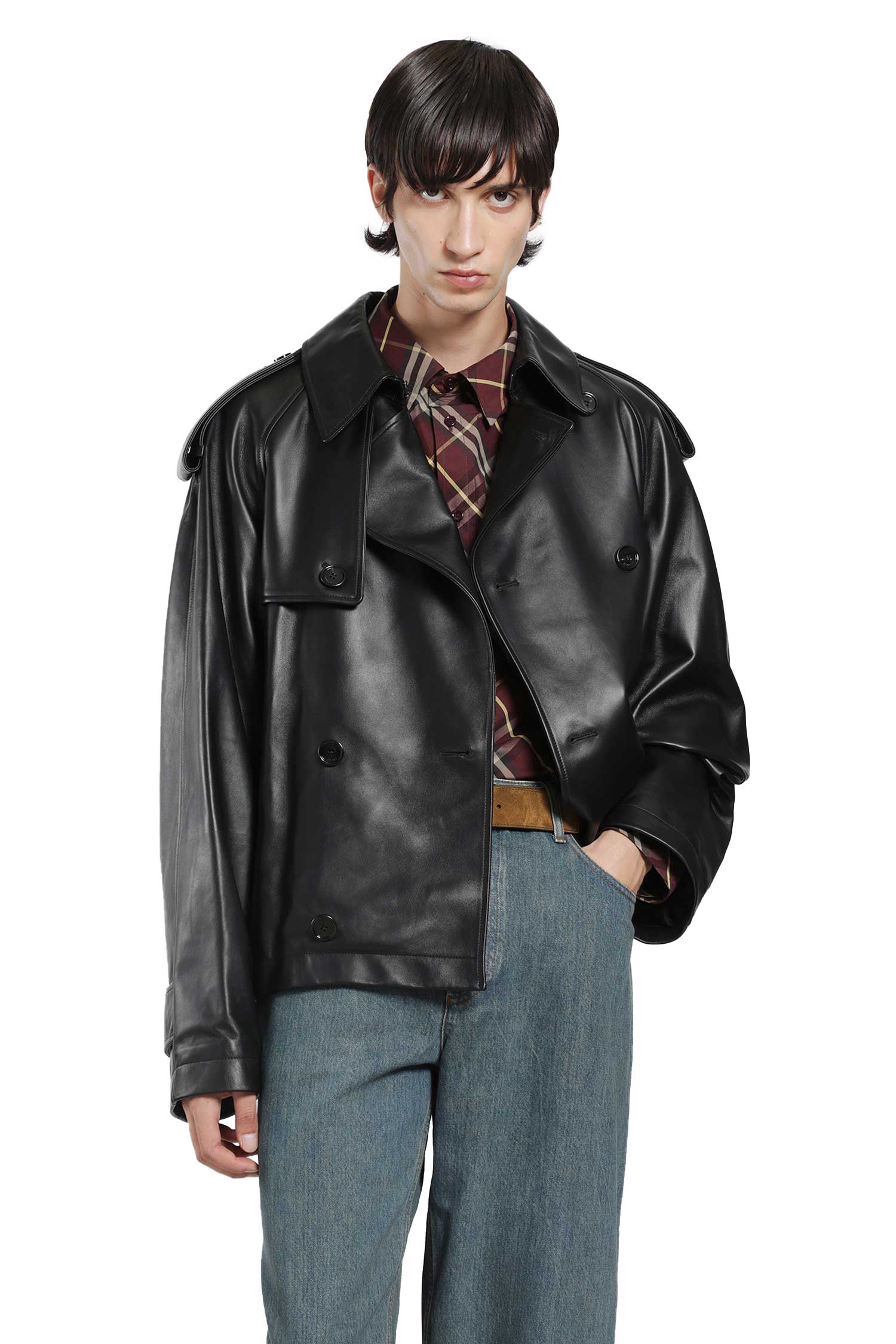 Cropped Leather Leadenham Trench Coat