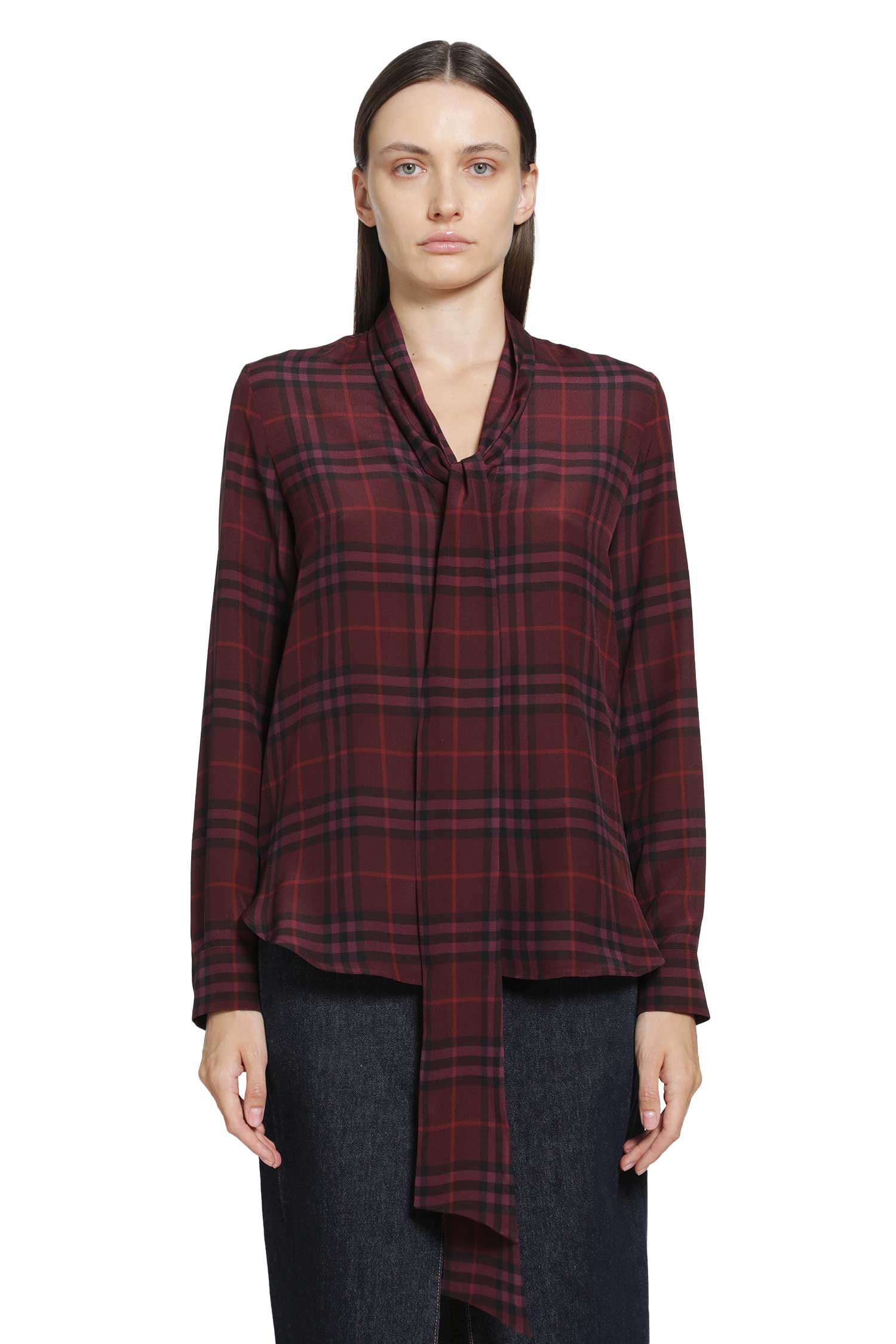 BURBERRY Check Silk Scarf Blouse woman