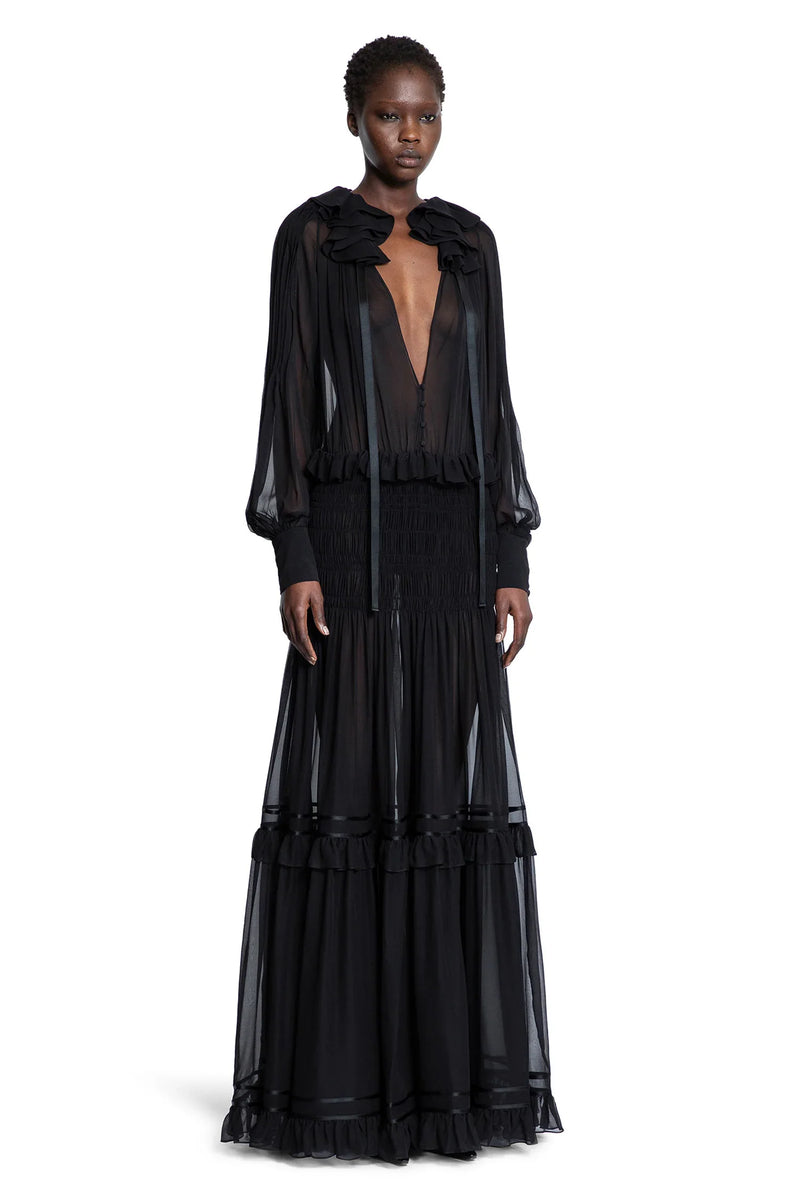 Ruffled Dress in Silk Crêpe Muslin - Antonioli.eu