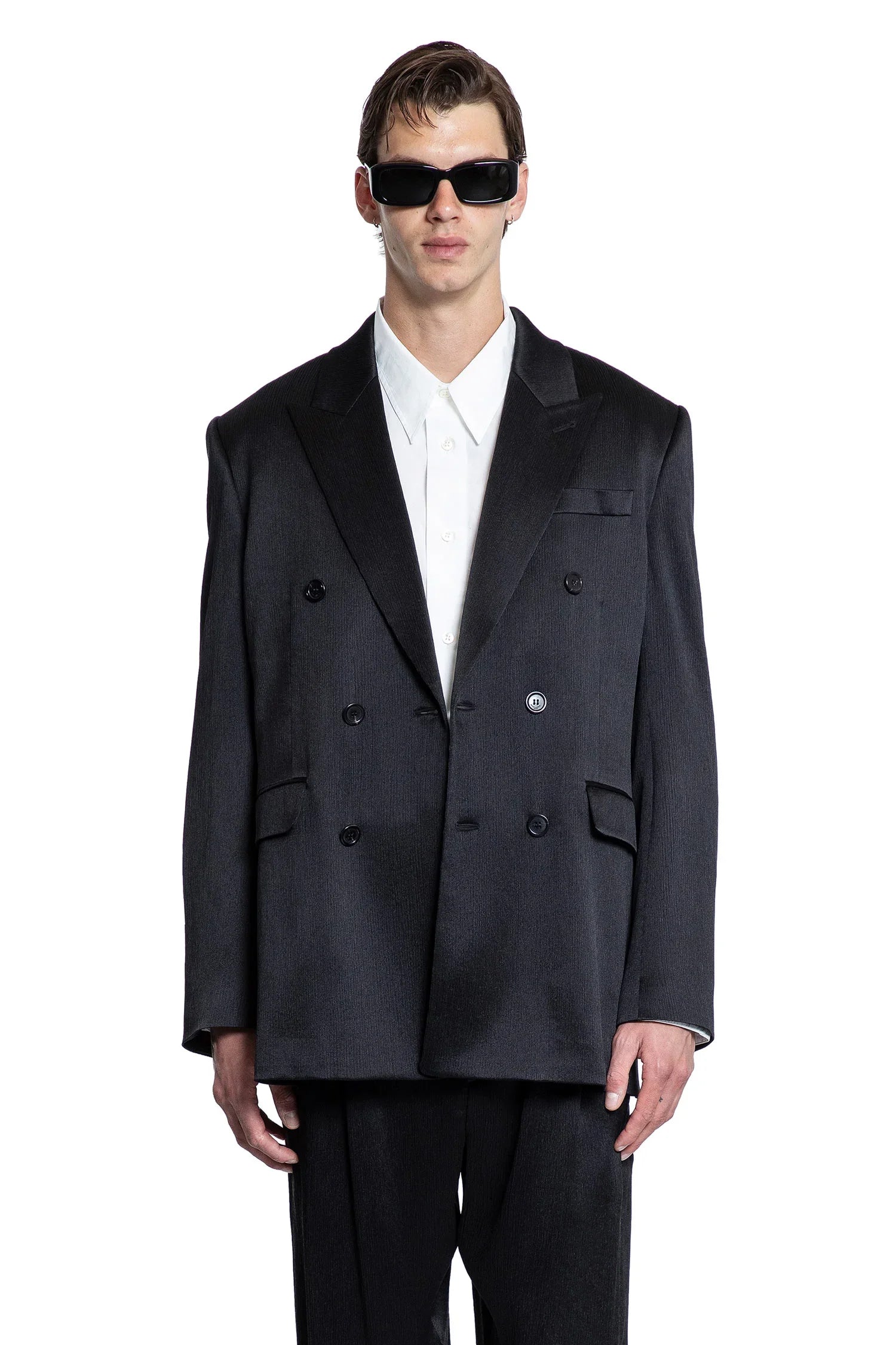 Double-Breasted Blazer in Silk Satin Crepon - Antonioli.eu
