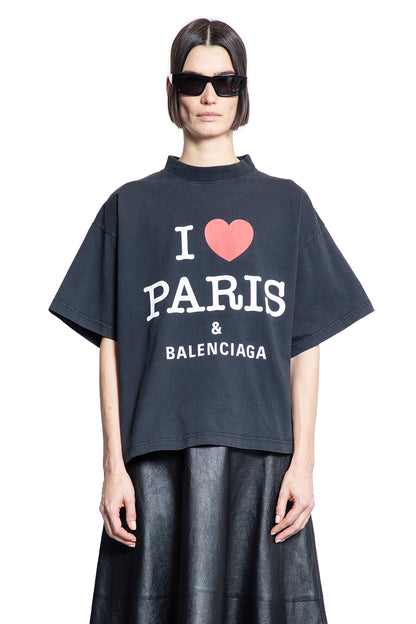 BALENCIAGA WOMAN BLACK T-SHIRTS & TANK TOPS