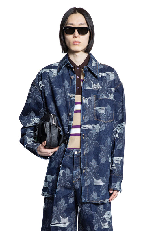 Floral Jacquard Denim Shirt - Antonioli.eu