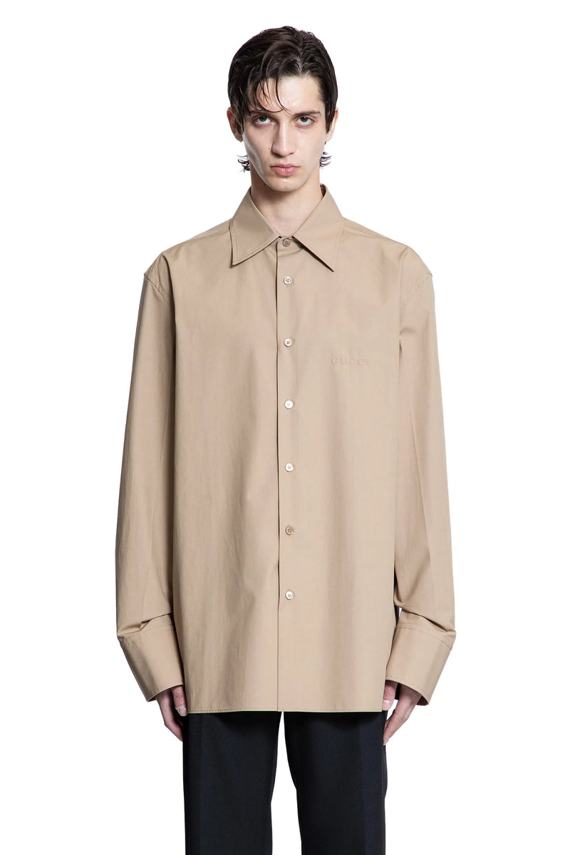 Embossed Logo Cotton Poplin Shirt - Antonioli.eu