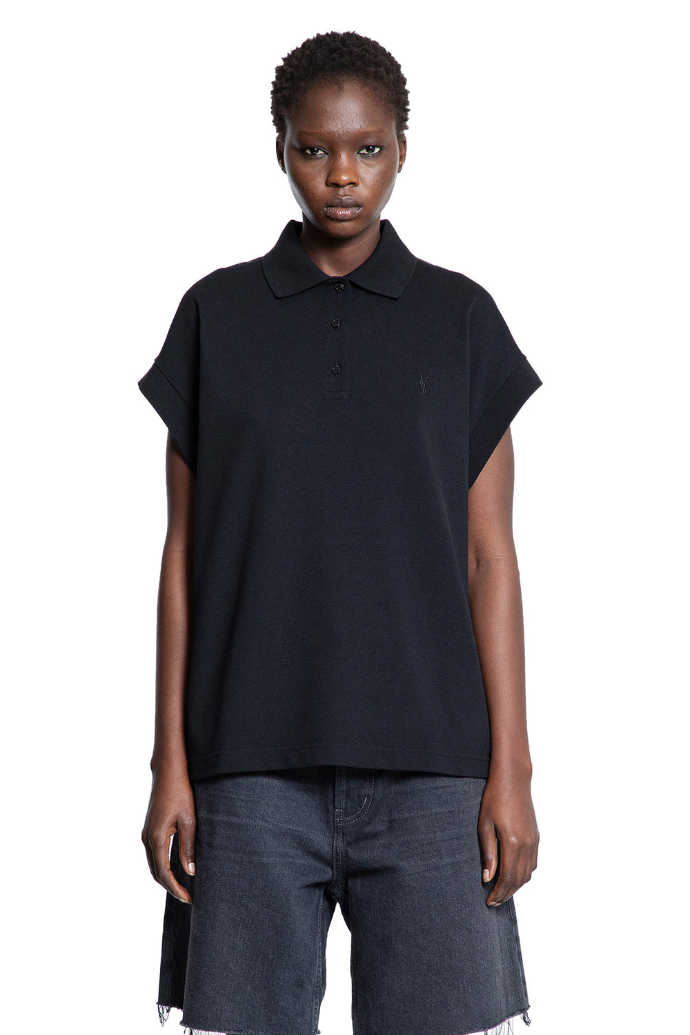 SAINT LAURENT WOMAN BLACK T-SHIRTS & TANK TOPS