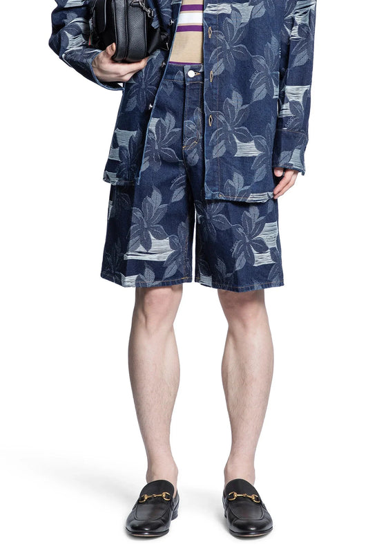 Denim Floral Jacquard Shorts - Antonioli.eu