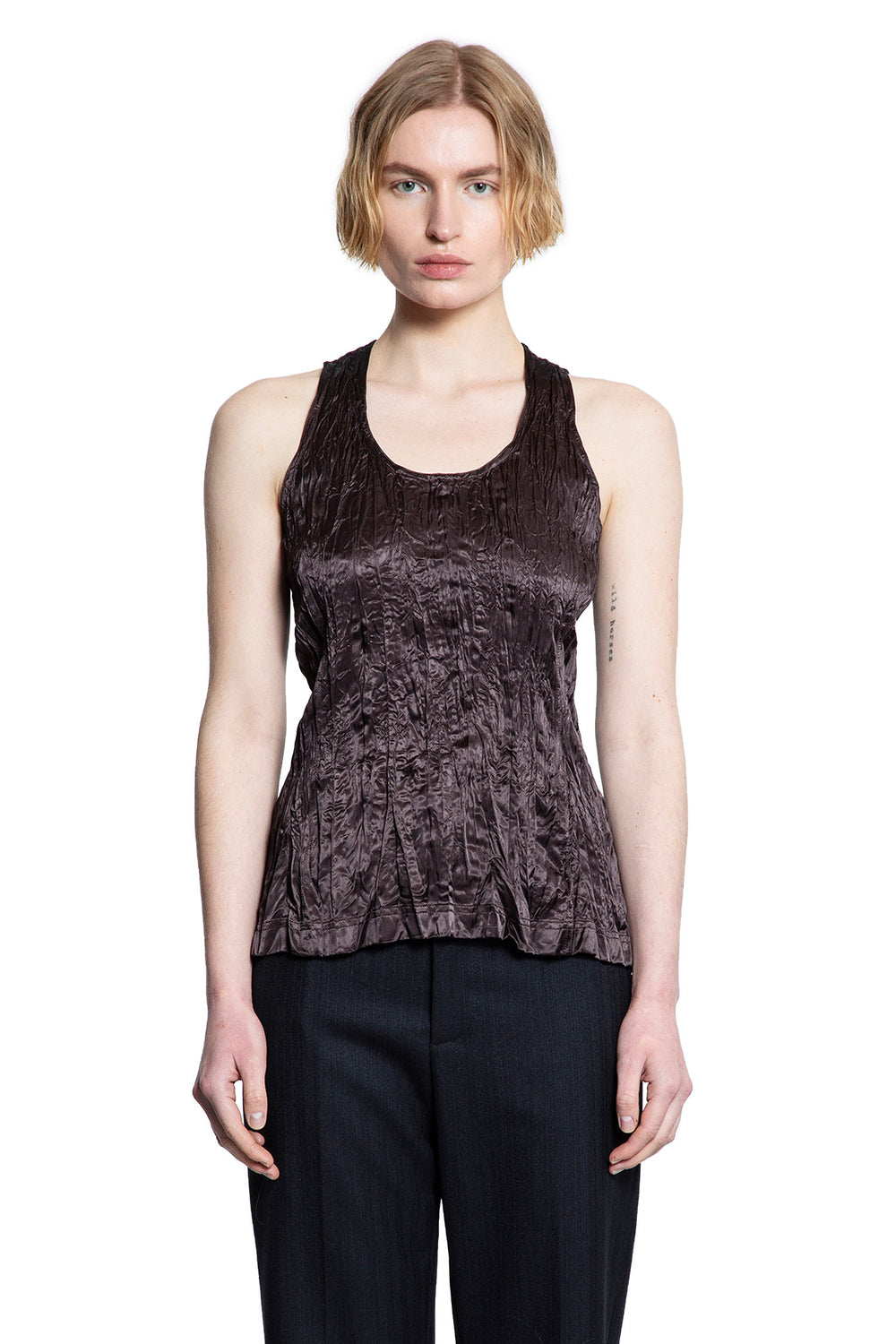 BOTTEGA VENETA WOMAN BROWN T-SHIRTS & TANK TOPS