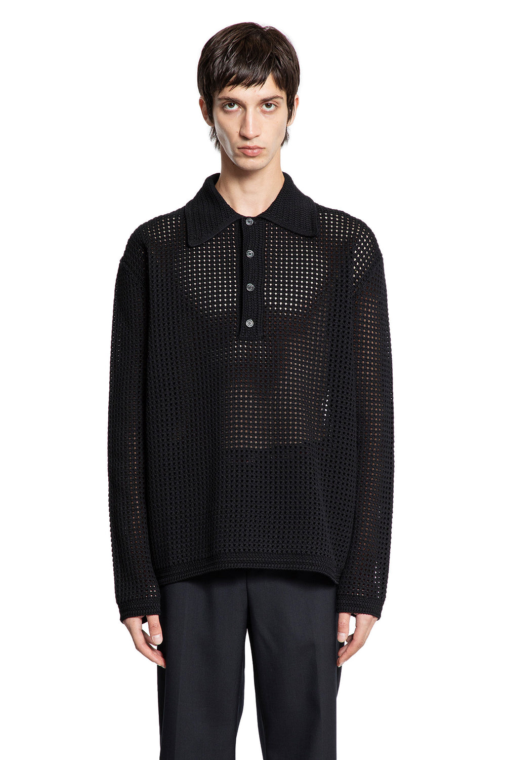 Crochet Knit Polo Shirt