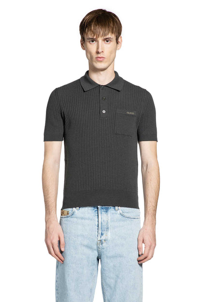 Wool Cashmere Rib-Knit Polo Shirt