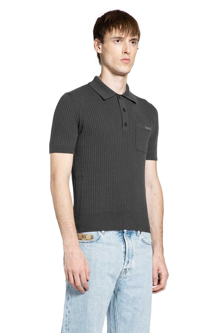 Wool Cashmere Rib-Knit Polo Shirt
