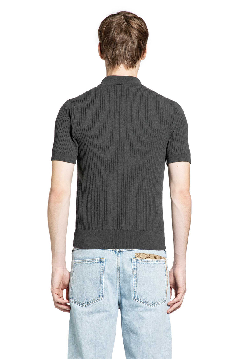 Wool Cashmere Rib-Knit Polo Shirt