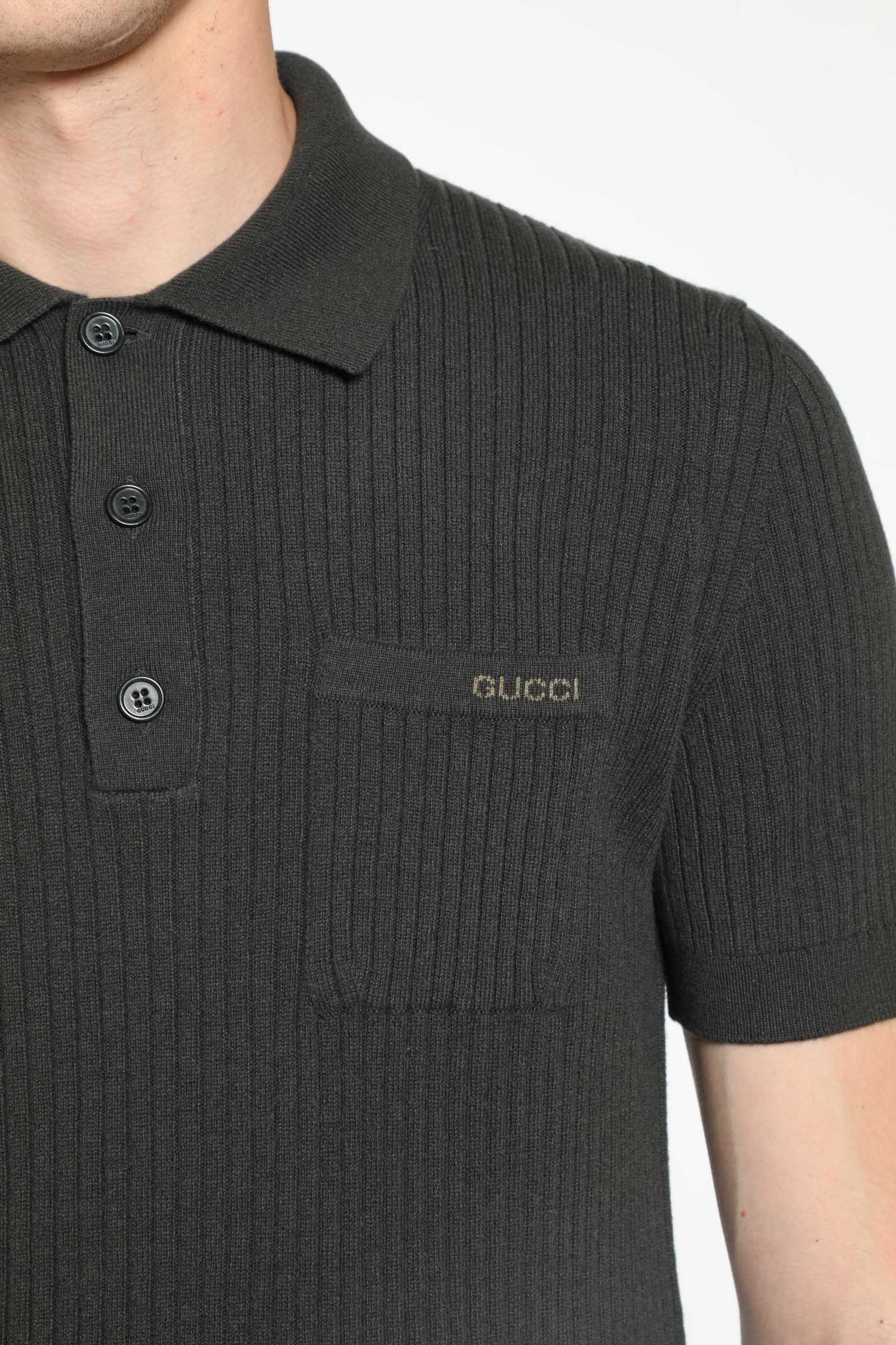 Wool Cashmere Rib-Knit Polo Shirt
