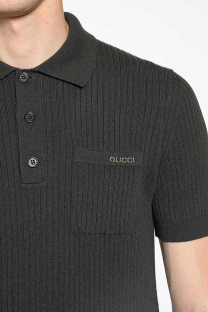 Wool Cashmere Rib-Knit Polo Shirt