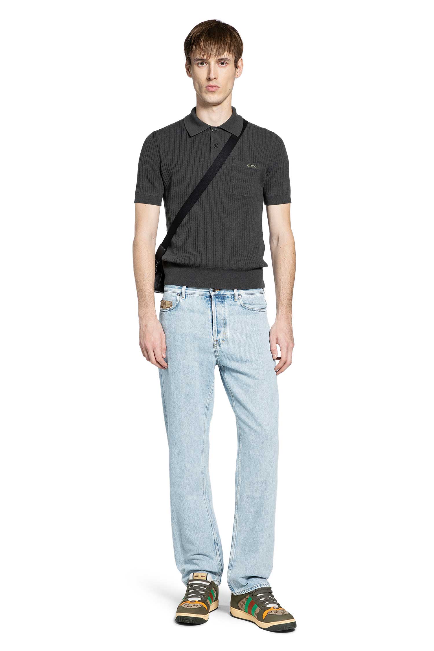 Wool Cashmere Rib-Knit Polo Shirt