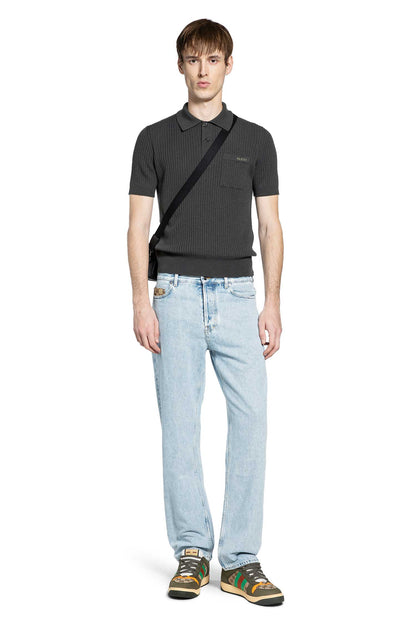 Wool Cashmere Rib-Knit Polo Shirt