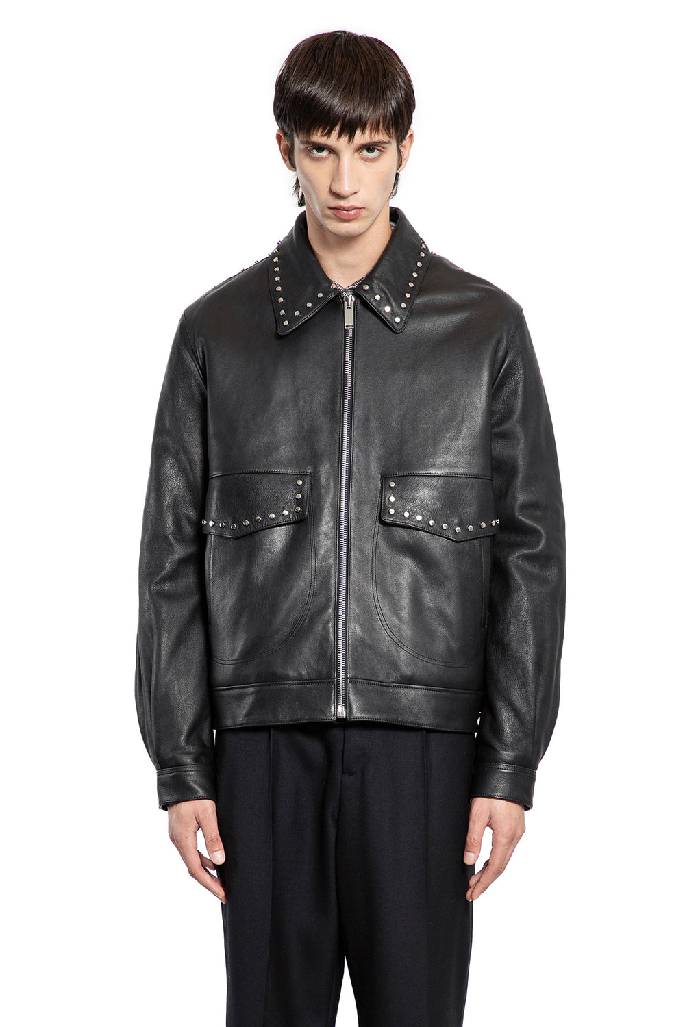 Studded Leather Aviator Jacket