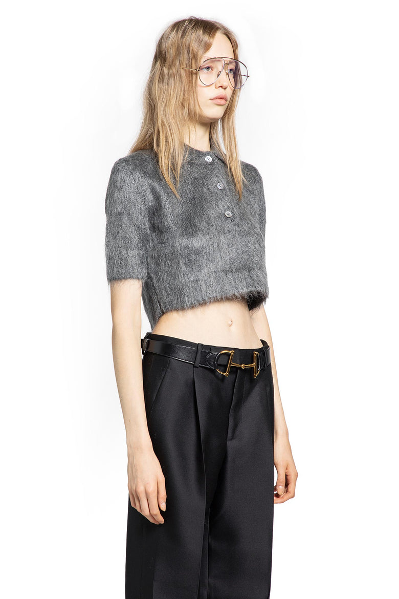 Brushed Mohair Cropped Polo Top