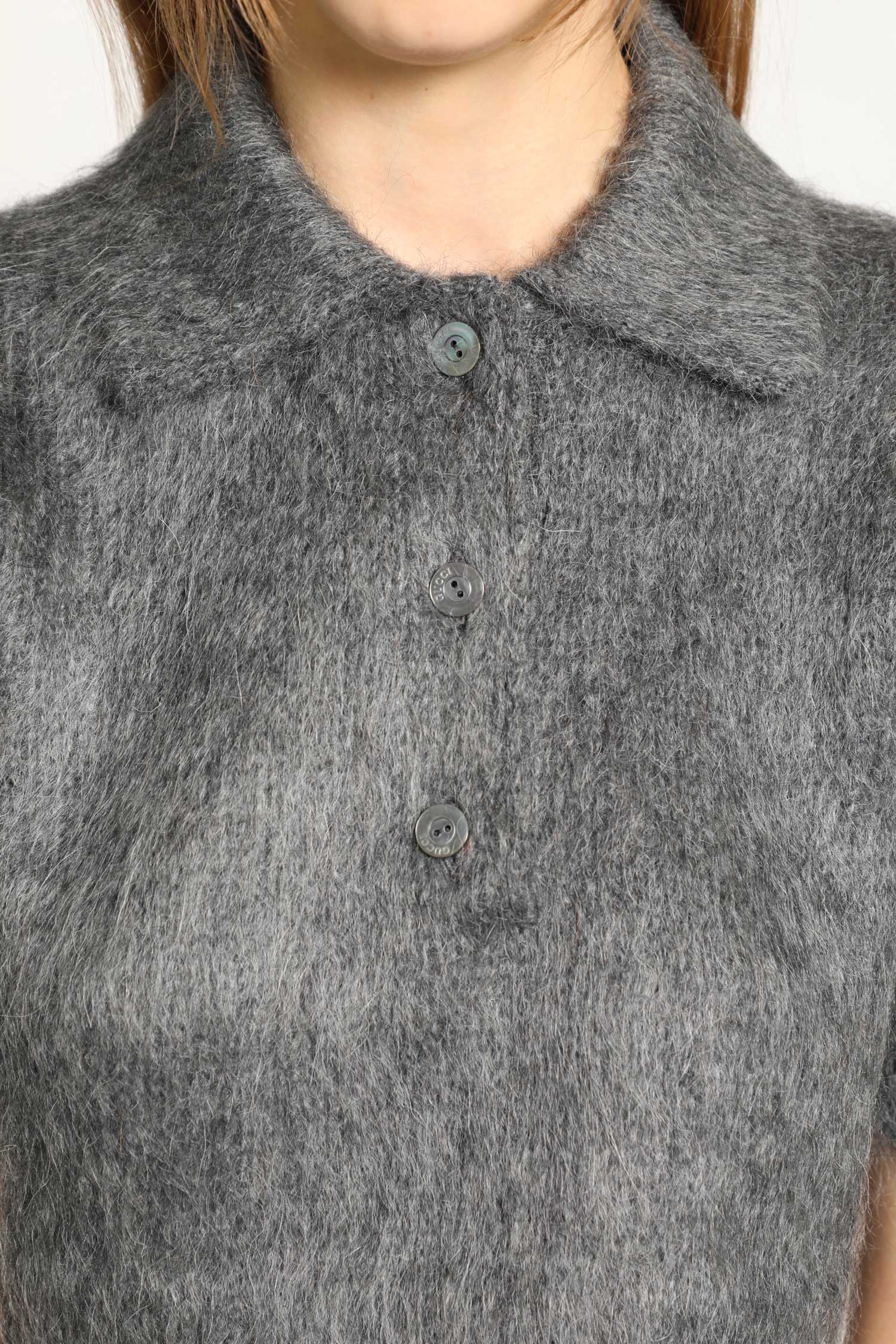 Brushed Mohair Cropped Polo Top