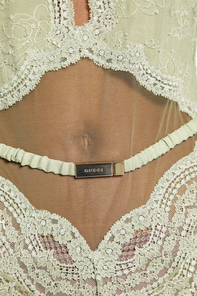 Floral lace tulle bodysuit