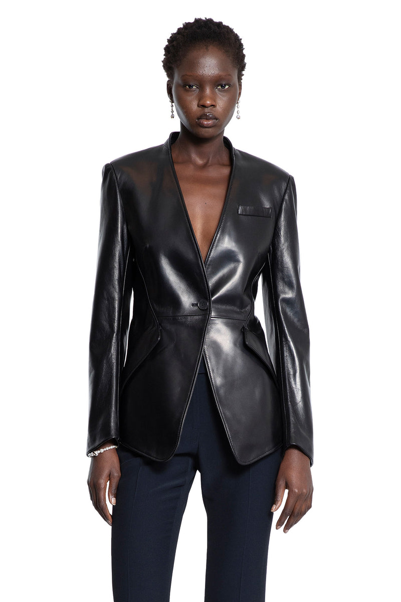 Peplum Tailored Leather Blazer - Antonioli.eu