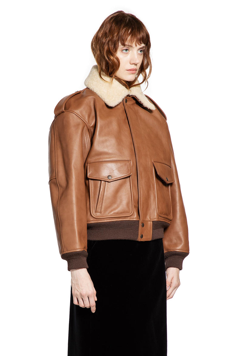 Bomber in Grained Leather and Shearling
