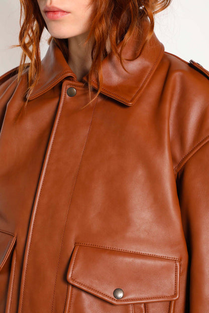 Bomber in Grained Leather and Shearling