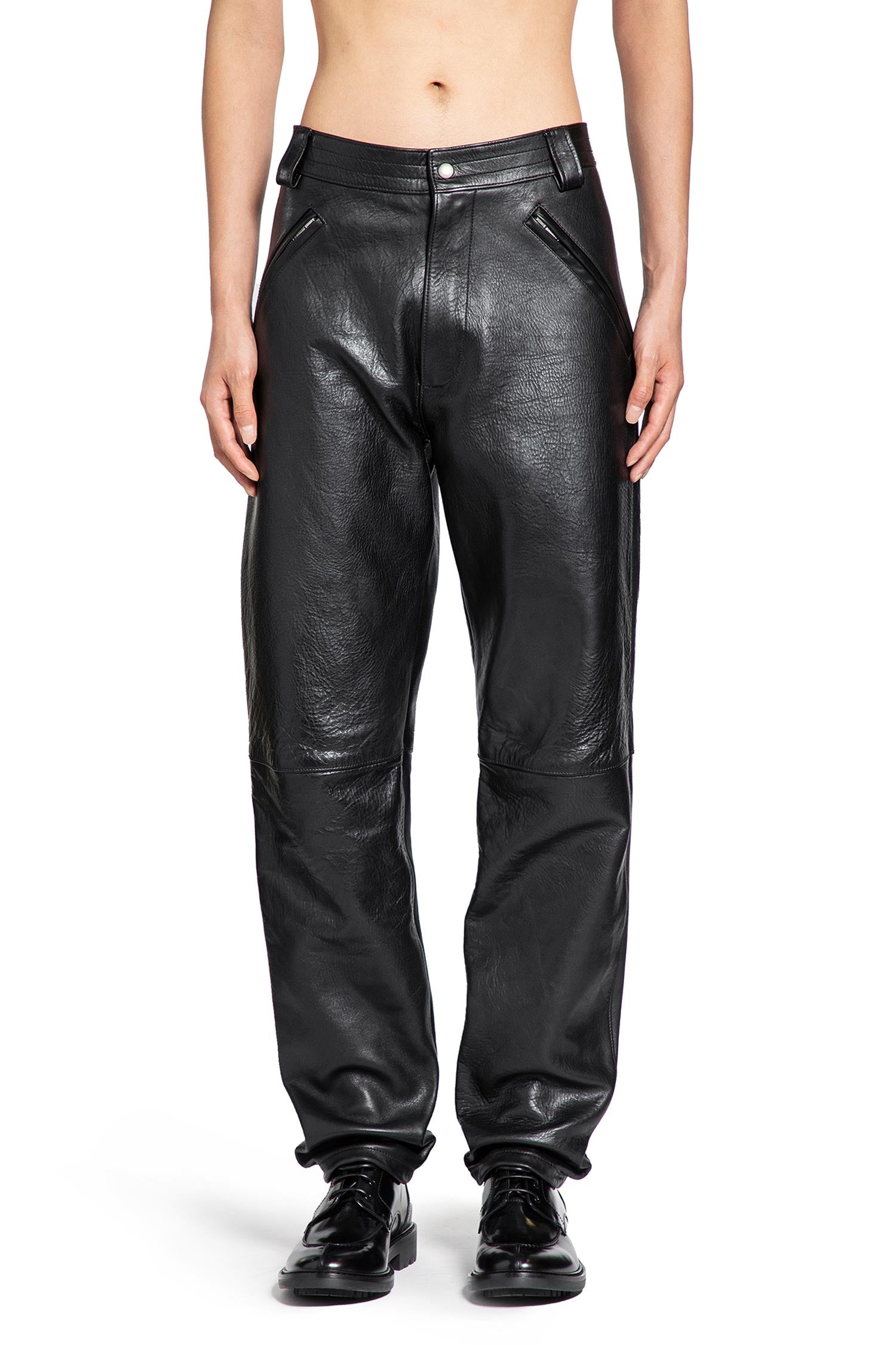 Belted Pants in Grained Leather