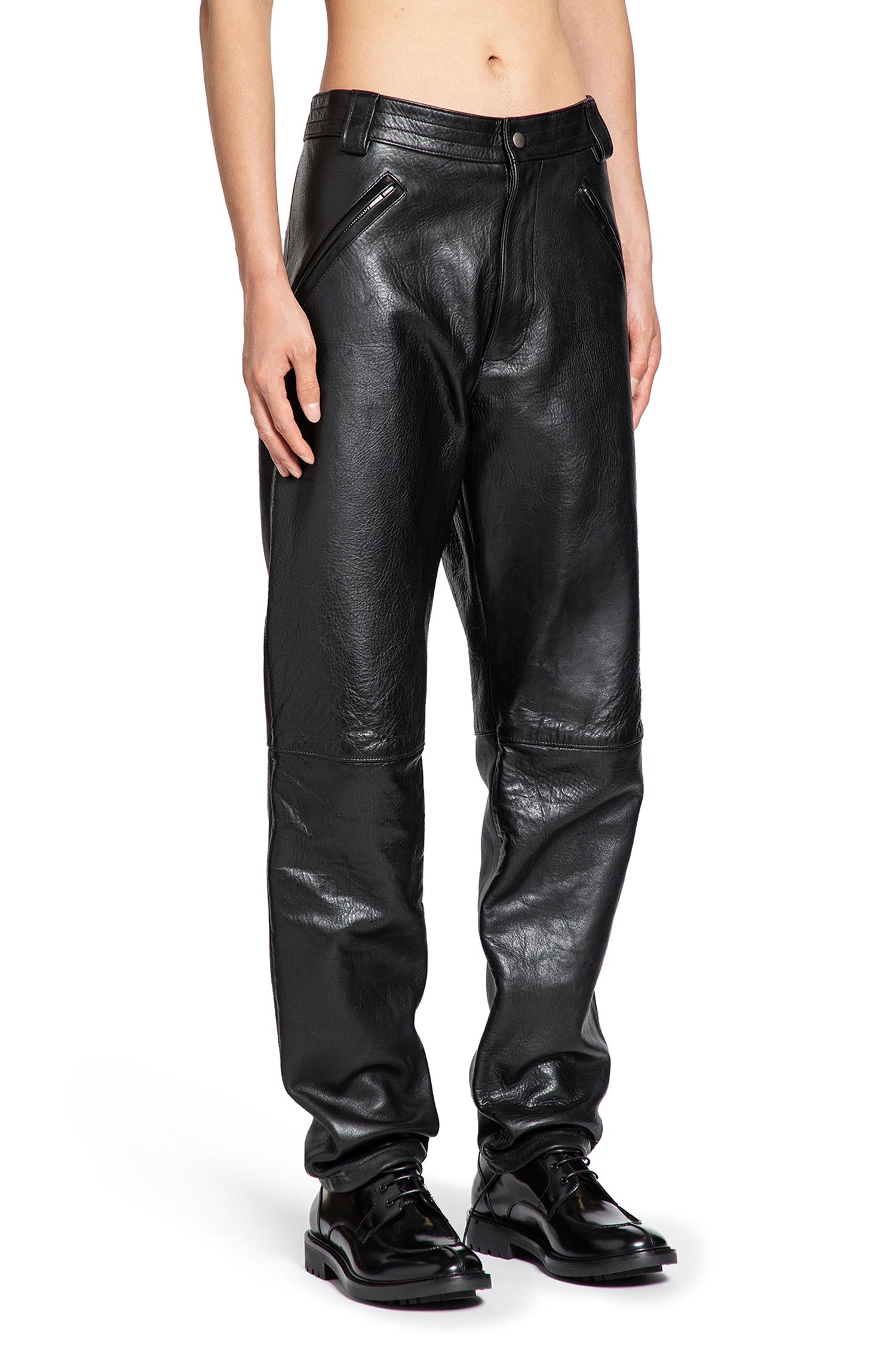 Belted Pants in Grained Leather