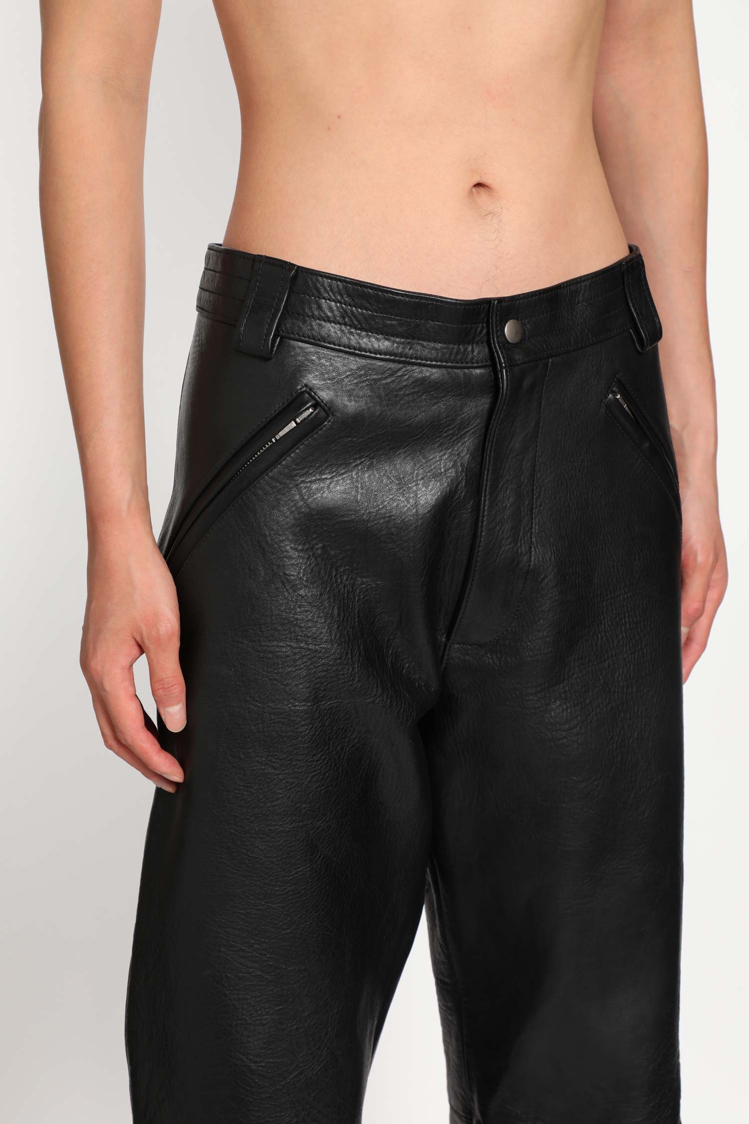 Belted Pants in Grained Leather